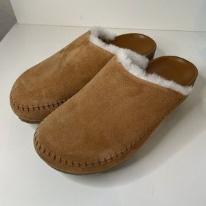 Jenni Kayne Shearling Lined Moc Clog 38 Chestnut Brown US Womens Size 8 Suede